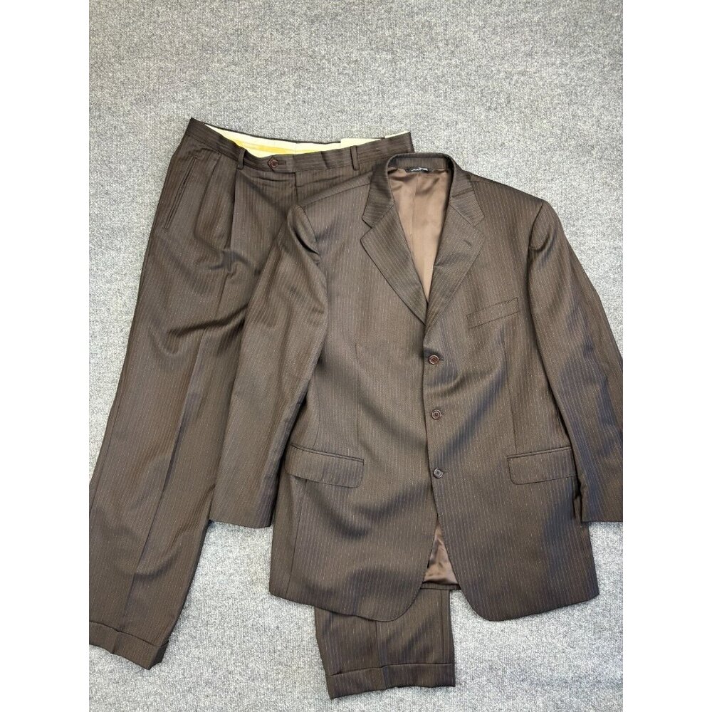 Zanieri 2 Piece Suit Men's 52 Jacket W38 x‎ L31 Pants Brown 100% Wool Italy Made